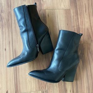 Bleecker and Bond black chunky heel ankle boot